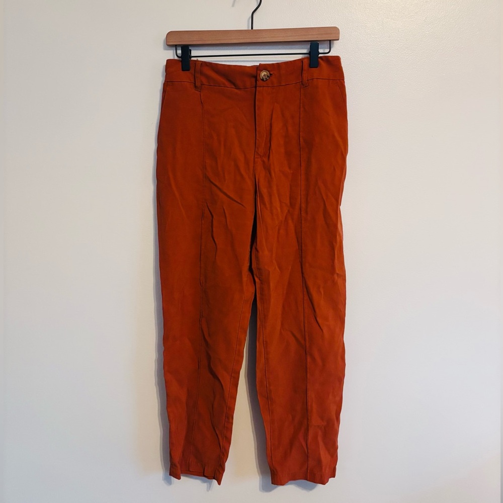Ophelia Roe rust orange tailored high waisted pants with pockets and elastic